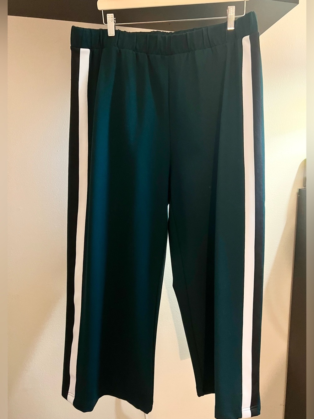 Universal Standard Stephanie Wide Leg Stripe Pants, Forest Green with Blk/Wht, M